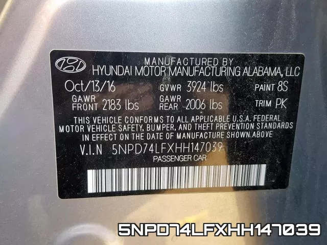 5NPD74LFXHH147039 фото 2