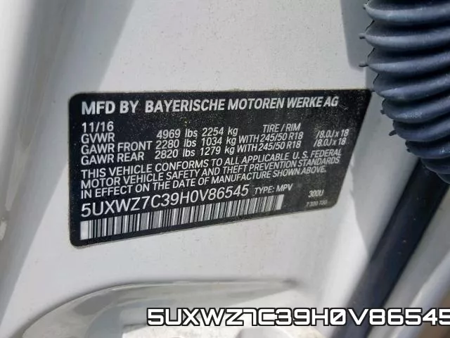 5UXWZ7C39H0V86545 фото 2