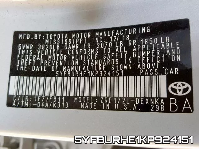 5YFBURHE1KP924151 фото 2