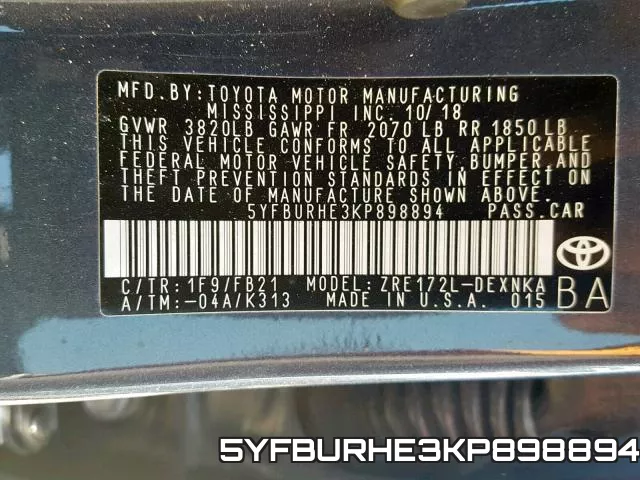 5YFBURHE3KP898894 фото 2