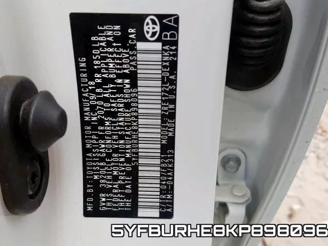 5YFBURHE8KP898096 фото 2