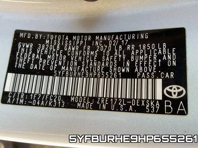 5YFBURHE9HP655261 фото 2