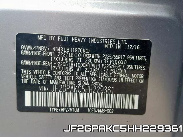 JF2GPAKC5HH229361 фото 2