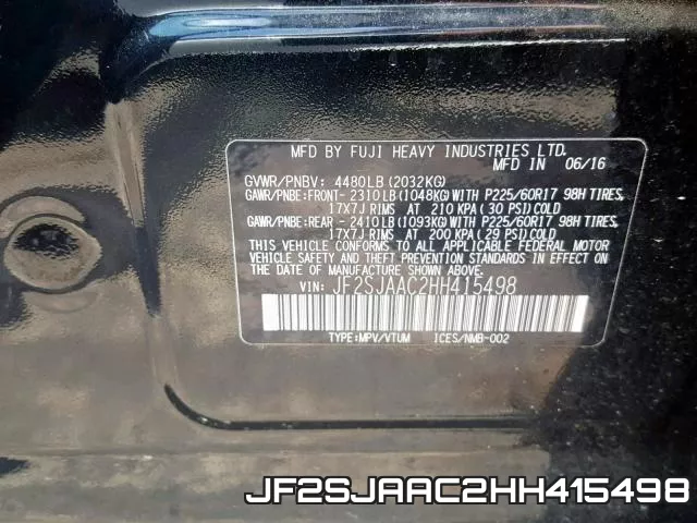 JF2SJAAC2HH415498 фото 2