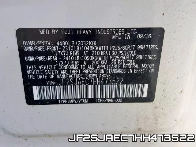 JF2SJAEC7HH473522 фото 2