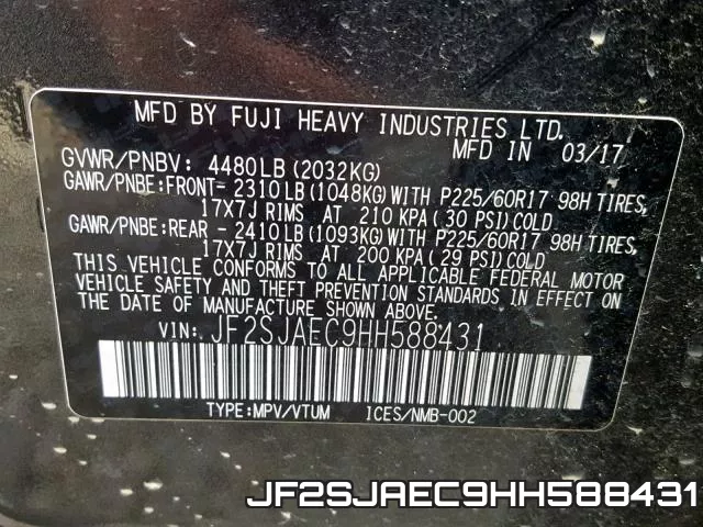 JF2SJAEC9HH588431 фото 2
