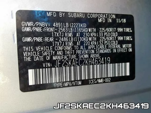JF2SKAEC2KH463419 фото 2