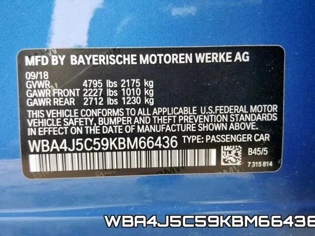 WBA4J5C59KBM66436 фото 2
