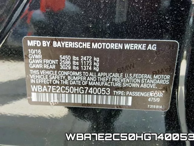 WBA7E2C50HG740053 фото 2