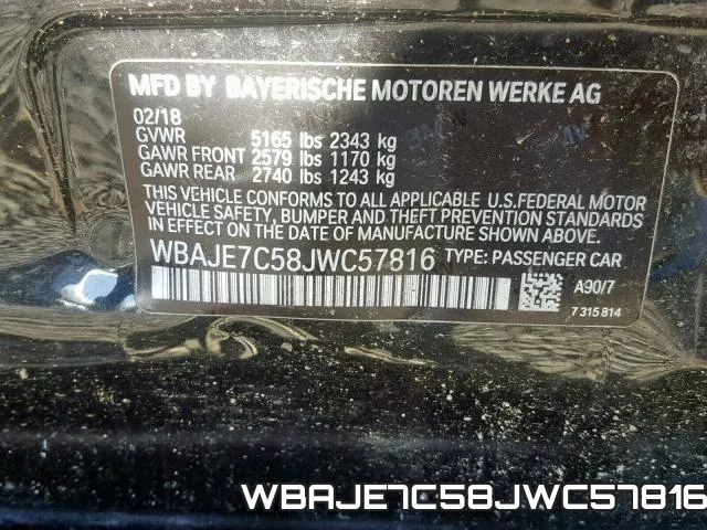 WBAJE7C58JWC57816 фото 2