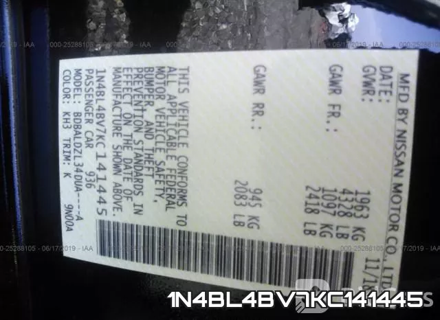1N4BL4BV7KC141445 фото 10