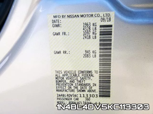 1N4BL4DV5KC113303 фото 2