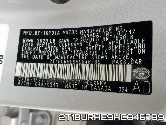 2T1BURHE9HC846789 фото 2