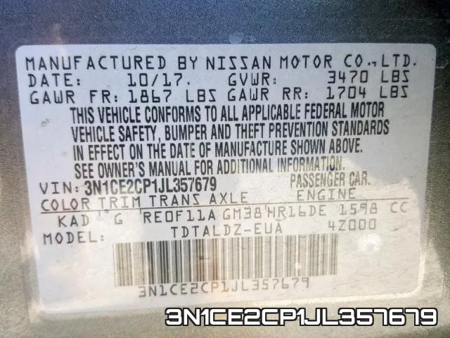 3N1CE2CP1JL357679 фото 2