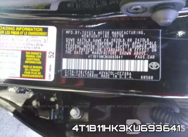 4T1B11HK3KU693641 фото 10