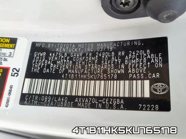 4T1B11HK5KU765178 фото 2