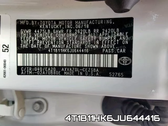 4T1B11HK6JU644416 фото 2