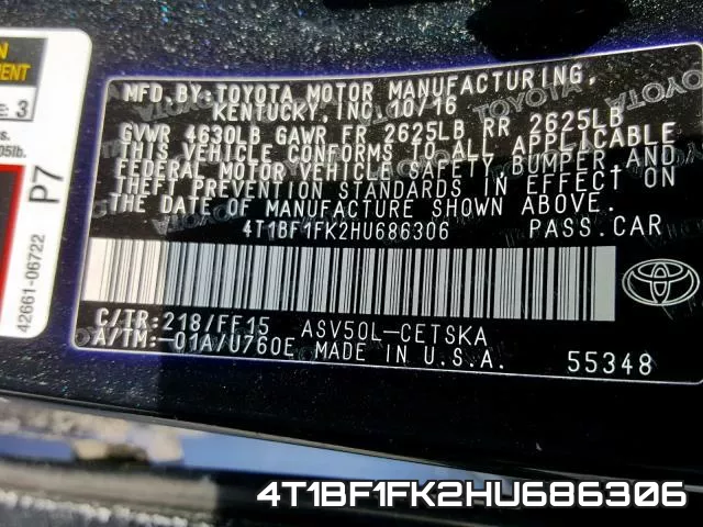 4T1BF1FK2HU686306 фото 2