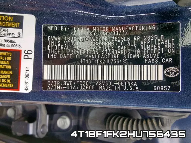 4T1BF1FK2HU756435 фото 2