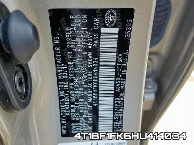 4T1BF1FK6HU414034 фото 2
