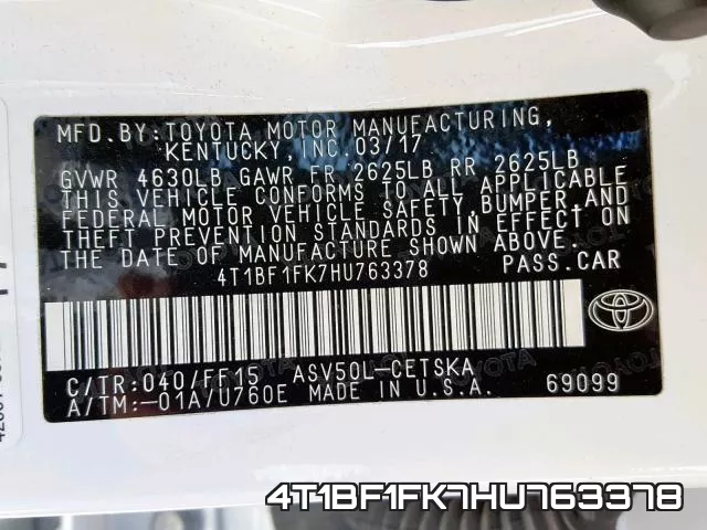 4T1BF1FK7HU763378 фото 2