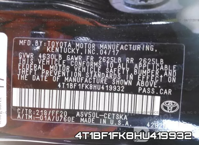 4T1BF1FK8HU419932 фото 10