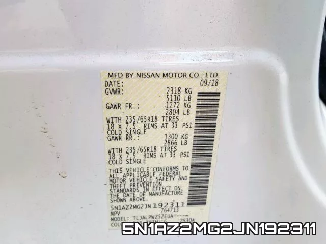 5N1AZ2MG2JN192311 фото 2