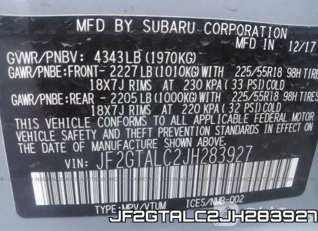 JF2GTALC2JH283927 фото 10