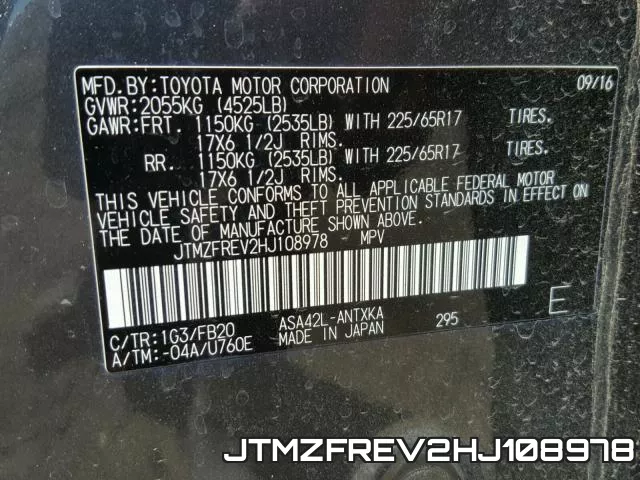 JTMZFREV2HJ108978 фото 2