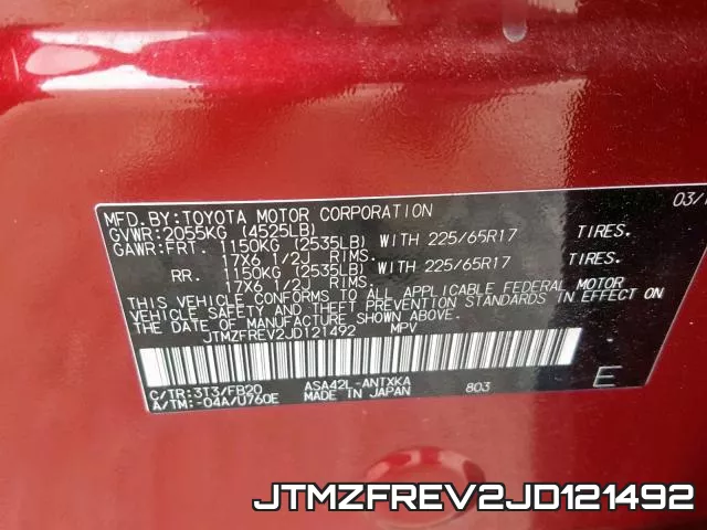 JTMZFREV2JD121492 фото 2