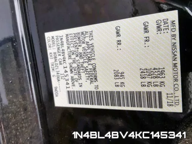 1N4BL4BV4KC145341 фото 2