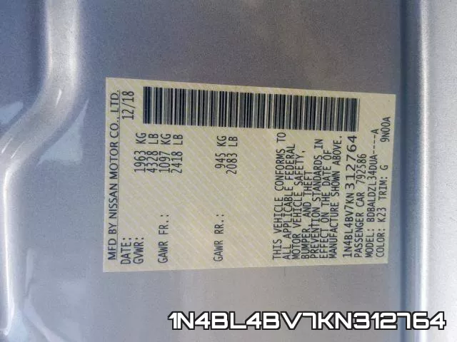1N4BL4BV7KN312764 фото 2