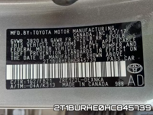 2T1BURHE0HC845739 фото 2