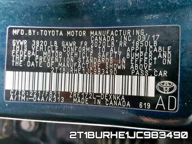 2T1BURHE1JC983490 фото 2