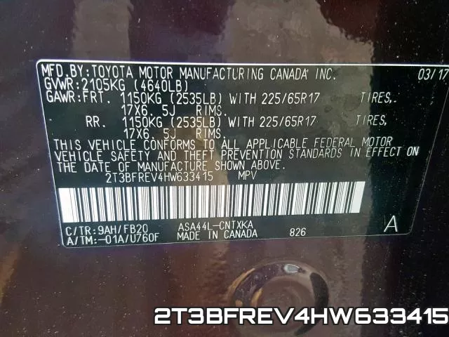 2T3BFREV4HW633415 фото 2