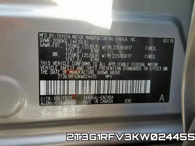 2T3G1RFV3KW024455 фото 2