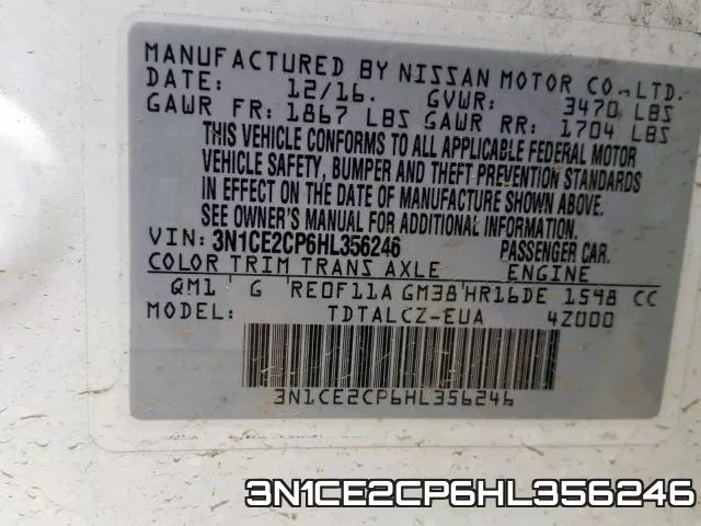 3N1CE2CP6HL356246 фото 2