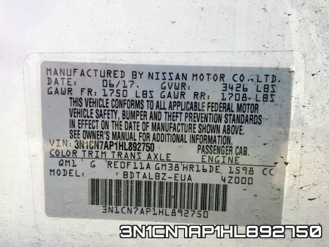 3N1CN7AP1HL892750 фото 2