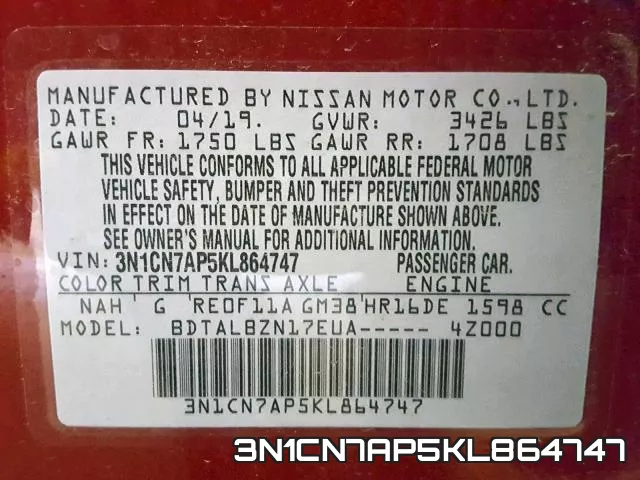 3N1CN7AP5KL864747 фото 2