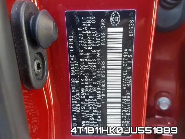 4T1B11HK0JU551889 фото 2
