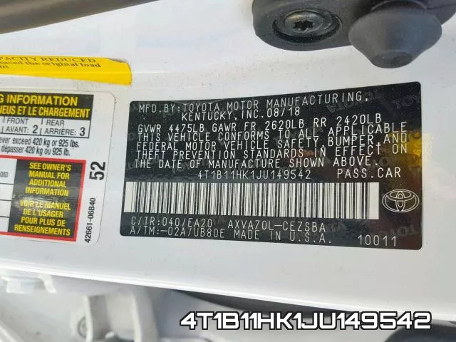 4T1B11HK1JU149542 фото 2