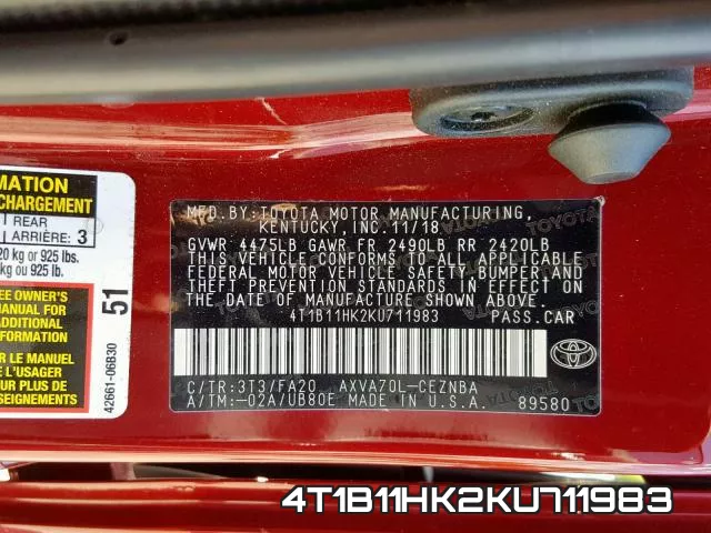 4T1B11HK2KU711983 фото 2
