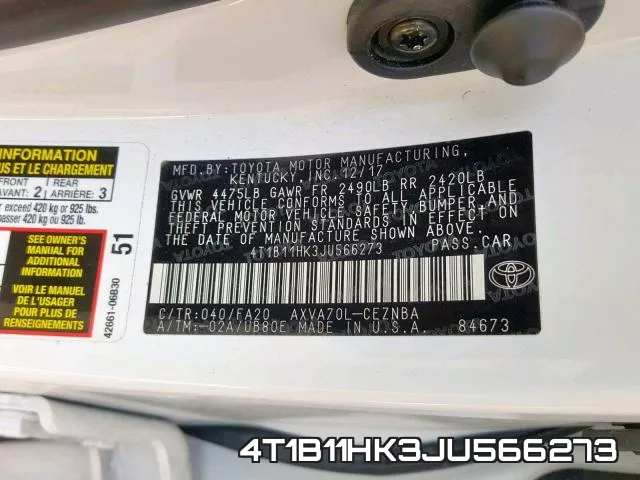 4T1B11HK3JU566273 фото 2