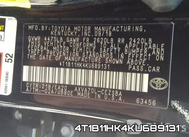 4T1B11HK4KU689131 фото 10
