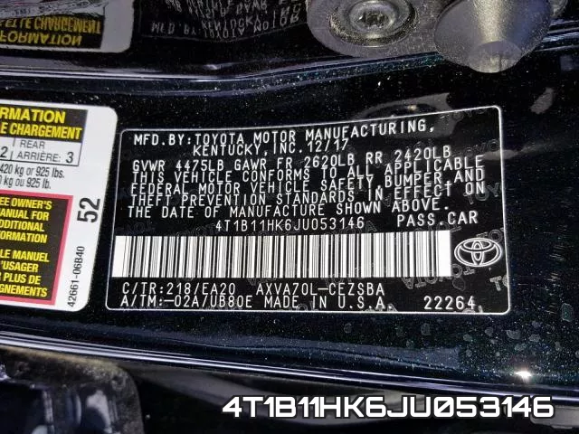4T1B11HK6JU053146 фото 2