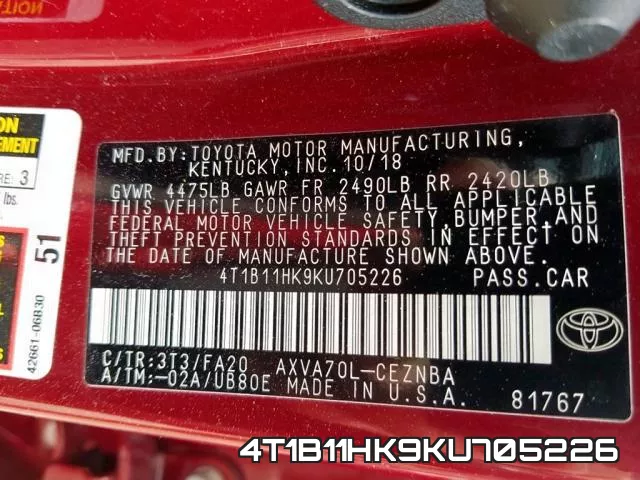 4T1B11HK9KU705226 фото 9