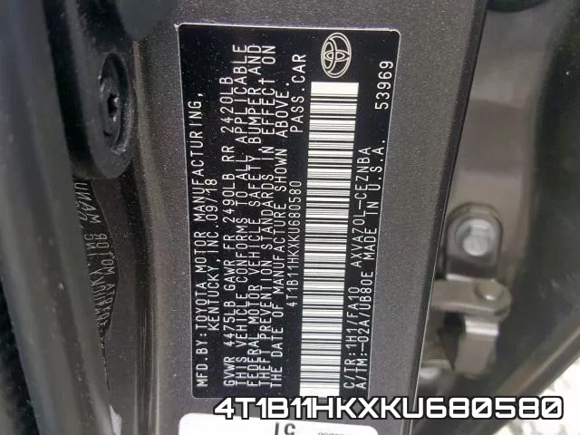 4T1B11HKXKU680580 фото 2