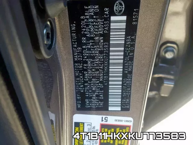 4T1B11HKXKU773583 фото 2