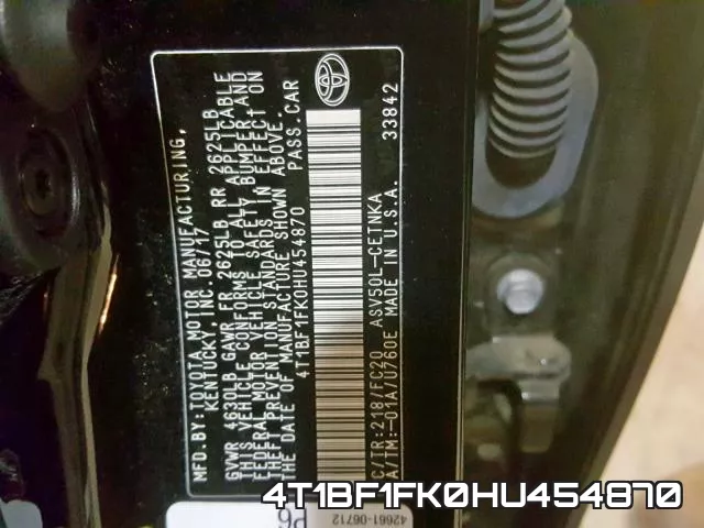 4T1BF1FK0HU454870 фото 2
