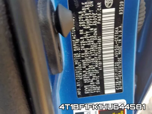 4T1BF1FK1HU644581 фото 2